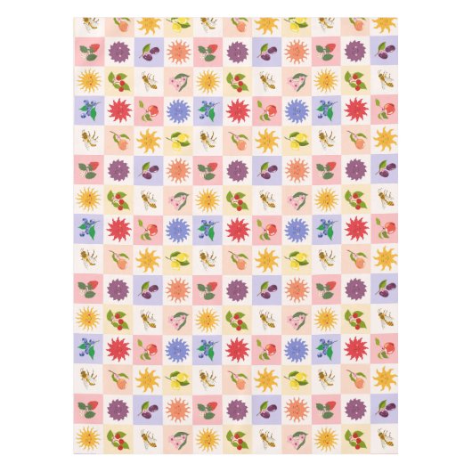 Vrolijke zomer fruit en zonnen bijen raster patroo tafelkleed (Voorkant)