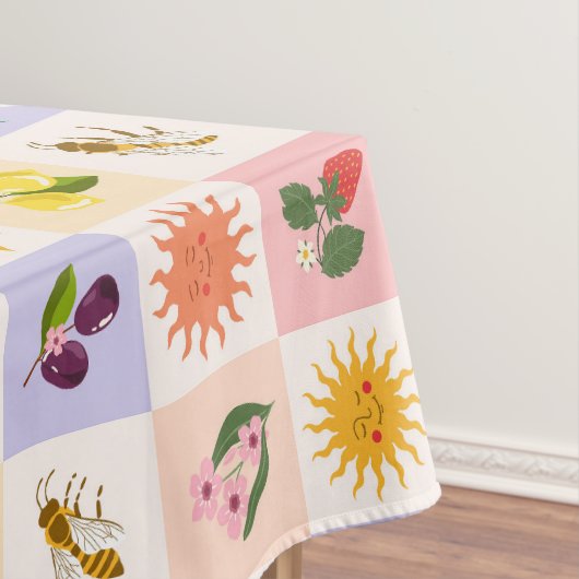 Vrolijke zomer fruit en zonnen bijen raster patroo tafelkleed (Voorbeeld)