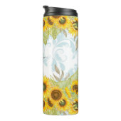 Vrolijke Zomer Zonnebloem & Paisley | Monogram Thermosbeker (Geroteerd rechts)