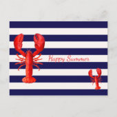 Vrolijke zomerblauwe witte strepen met rode kreeft briefkaart (Voorkant)