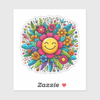 Vrolijke Zon Bloemen Stickers