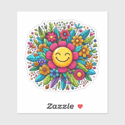 Vrolijke Zon Bloemen Stickers (Vel)