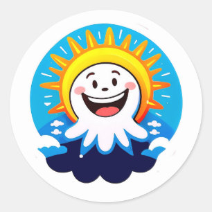 Vrolijke Zon Cartoon Met Lachend Gezicht Ronde Sticker