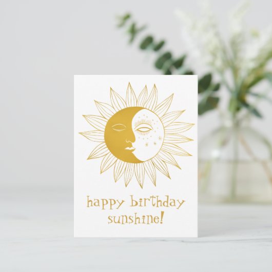 Vrolijke Zon & Maan GELUKKIGE VERJAARDAG CUSTOM Go Briefkaart (Staand voorkant)