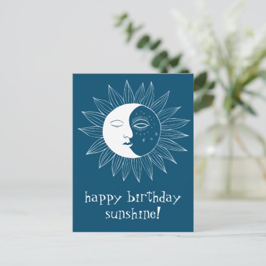 Vrolijke Zon & Maan GELUKKIGE VERJAARDAG DOUANE Briefkaart (Staand voorkant)