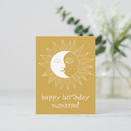Vrolijke Zon & Maan HAPPY BIRTHDAY Aangepast Goud Briefkaart (Staand voorkant)