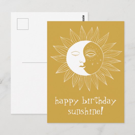 Vrolijke Zon & Maan HAPPY BIRTHDAY Aangepast Goud Briefkaart (Voorkant / Achterkant)