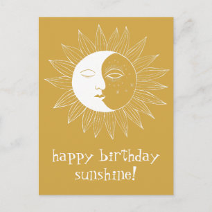 Vrolijke Zon & Maan HAPPY BIRTHDAY Aangepast Goud Briefkaart