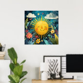 Vrolijke zon met uitzicht op tuin poster (Thuiskantoor)