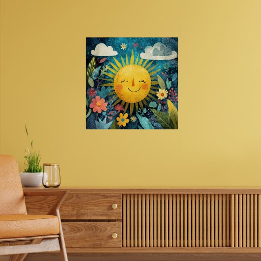 Vrolijke zon met uitzicht op tuin poster (Woonkamer 2)