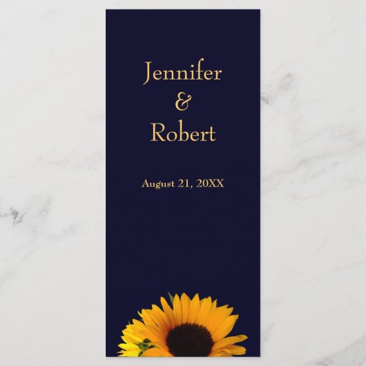 Vrolijke Zonnebloem in Navy Blue Dinner Menu (Achterkant)