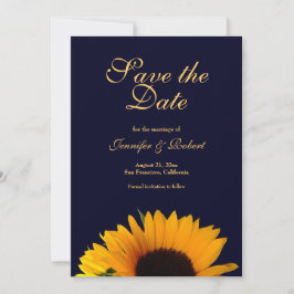 Vrolijke Zonnebloem Save the Date Navy Blue Kaart