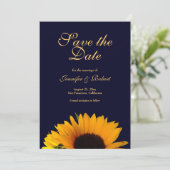 Vrolijke Zonnebloem Save the Date Navy Blue Kaart (Staand voorkant)