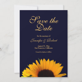 Vrolijke Zonnebloem Save the Date Navy Blue Kaart