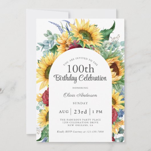 Vrolijke Zonnebloemen Botanische 100e Verjaardagsf Kaart (Voorkant)