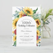 Vrolijke Zonnebloemen Botanische 100e Verjaardagsf Kaart (Staand voorkant)