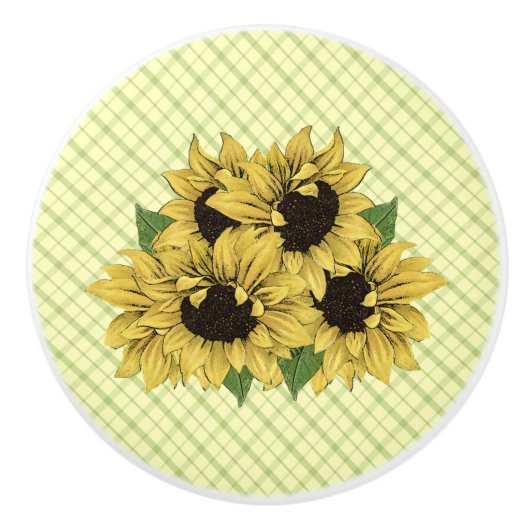 Vrolijke Zonnebloemen op Plaid Drawer Pulls Keramische Knop (Voorkant)