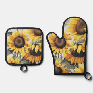 Vrolijke Zonnebloemen Pot Holder Ovenwant & Pannenlap Set