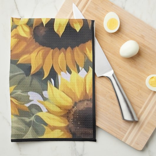 Vrolijke Zonnebloemen Schotel Handdoek (zwarte ran (Quarter Fold)