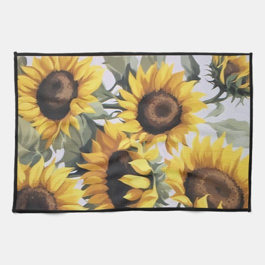 Vrolijke Zonnebloemen Schotel Handdoek (zwarte ran (Horizontaal)