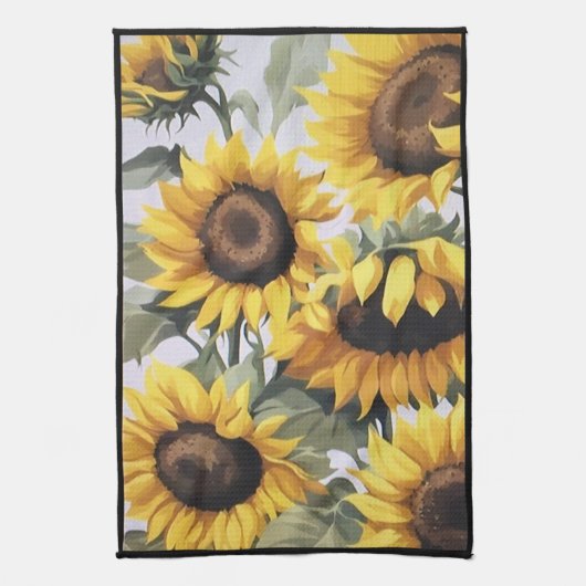 Vrolijke Zonnebloemen Schotel Handdoek (zwarte ran (Verticaal)