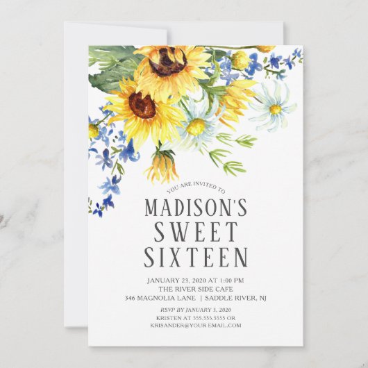 Vrolijke Zonnebloemen Sweet Sixteen Verjaardagsfee Kaart (Voorkant)