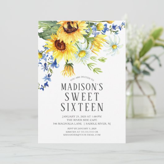 Vrolijke Zonnebloemen Sweet Sixteen Verjaardagsfee Kaart (Staand voorkant)