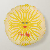 Vrolijke Zonneschijn Zonnegeel Kind Illustratie Rond Kussen (Achterkant)