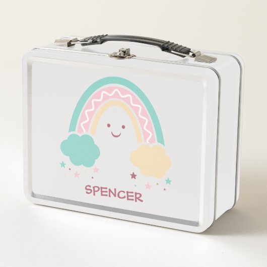 Vrolijke Zonnige Pastel Boho Regenboog Metaal Lunc (Voorkant)