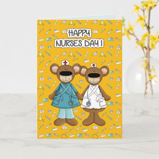 Vrolijke zuster Dag. Cute Teddy Bears Kaart (Gele Bloem)