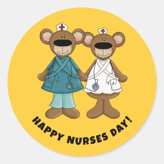 Vrolijke zuster Dag. Cute Teddy Bears Ronde Sticker (Voorkant)