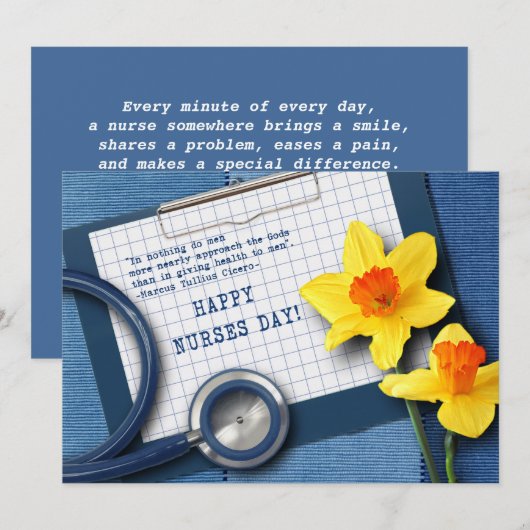 Vrolijke zuster Dag. Daffodils en Stethoscoop-Kaar Kaart (Voorkant / Achterkant)