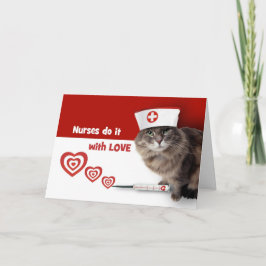 Vrolijke zuster Dag. Funny Kat met verpleegkundig  Kaart