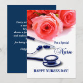 Vrolijke zuster Dag. Rozen en Stethoscoop-Kaart Kaart (Voorkant / Achterkant)