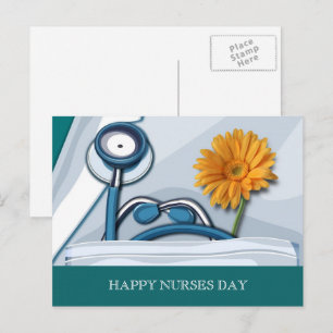 Vrolijke zuster Dag. Stethoscoop en Daisy Briefkaart