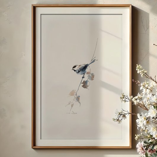 Vrolijke zwart-gekapte Chickadee Waterverf Art Poster