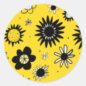 Vrolijke Zwart Wit & Geel Daisy Stickers (Voorkant)