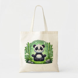 Vrolijke zwarte en witte panda die bamboe eet tote bag