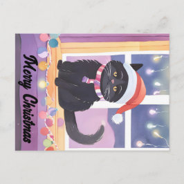 Vrolijke zwarte kat Kerstmis Briefkaart