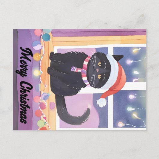 Vrolijke zwarte kat Kerstmis Briefkaart (Voorkant)