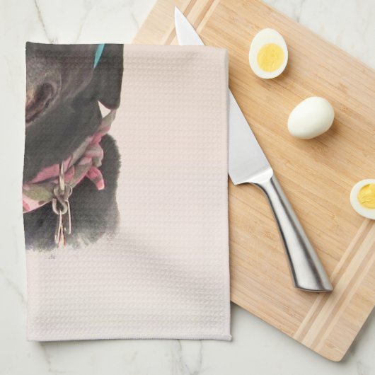 Vrolijke zwarte labrador retriever hond keukenhand theedoek (Quarter Fold)