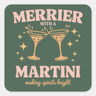 Vrolijker met een Martini Kerst Cocktail Vakantie Vierkante Sticker