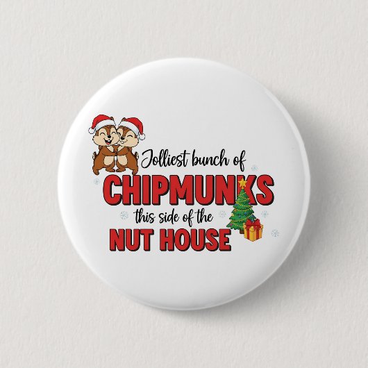 Vrolijkste groep chipmunks deze kant kerst ronde button 5,7 cm (Voorkant)
