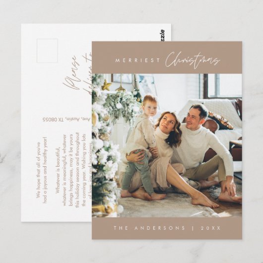 Vrolijkste kerstfoto, modern minimalistisch briefkaart (Voorkant / Achterkant)