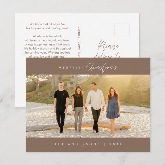 Vrolijkste kerstfoto, modern minimalistisch briefkaart (Voorkant / Achterkant)