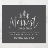 Vrolijkste Kerstmis minimale bos Kerstmis Sparkling Wijnetiket (Enkel label)