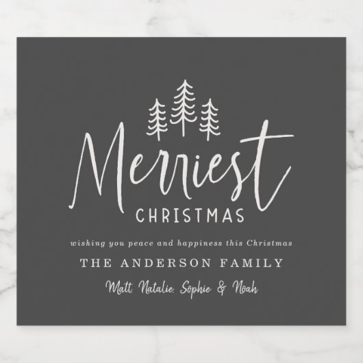 Vrolijkste Kerstmis minimale bos Kerstmis Sparkling Wijnetiket (Enkel label)