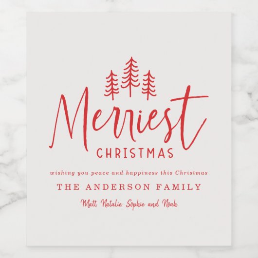 Vrolijkste Kerstmis minimale bos Kerstmis Wijn Etiket (Enkel label)