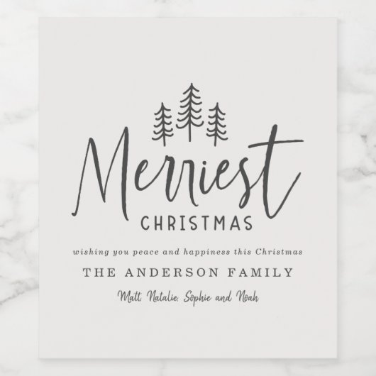 Vrolijkste Kerstmis minimale bos Kerstmis Wijn Etiket (Enkel label)