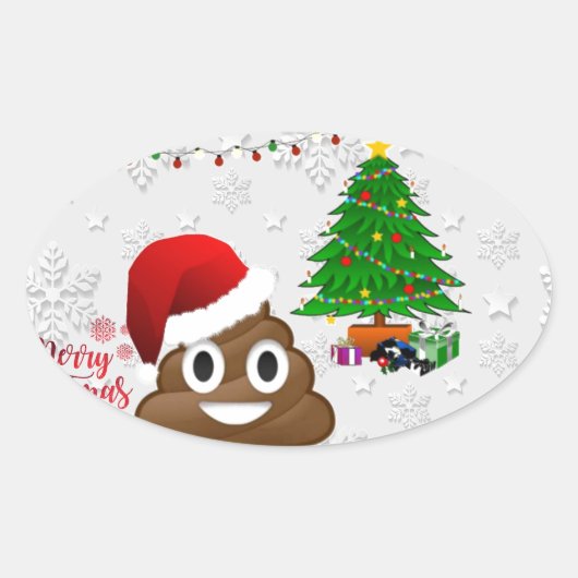 vrome kerst poo emoji ovale sticker (Voorkant)
